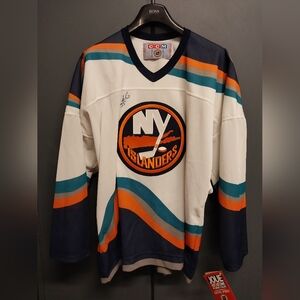 Ccm Vtg. Ny Islanders Lighthouse Wave Glenn Healy Auto Size Large Bnwt